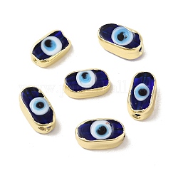 Main mal de perles au chalumeau des yeux, avec les accessoires en laiton, sans plomb et sans cadmium, Plaqué longue durée, ovale, bleu foncé, 14~14.5x7.5~8.5x5.5~6mm, Trou: 0.9~1.4mm