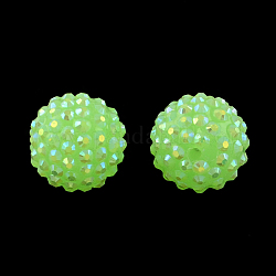 Ab-Farbe Harz Strassperlen, mit Acryl runde Perlen innen, für Bubblegum-Schmuck, Rasen grün, 12x10 mm, Bohrung: 2~2.5 mm