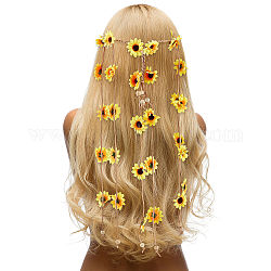Tuch Sonnenblume Hippie Stirnband Blumenkrone, Hochzeitsgesellschaft am Strand Braut dekorativen Haarschmuck, golden, 652 mm, Innendurchmesser: 150~170 mm
