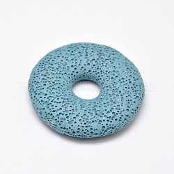 Grands pendentifs en pierre de lave naturelle, teinte, bleu ciel, 50x11mm, Trou: 10mm