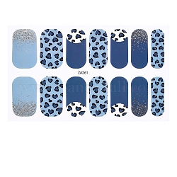 Наклейки с лаком для ногтей с цветочным принтом и леопардовым принтом, самоклеящиеся полоски для ногтей с блестками, с бесплатными буферными файлами для маникюра, стальной синий, 25x8.5~15 мм, 14шт / лист