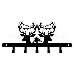 Perchas de gancho montadas en la pared de hierro, estante organizador decorativo con 5 ganchos, para bolso ropa llavero bufanda colgante titular, ciervo, negro, 5-7/8x13 pulgada (15x33 cm)