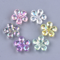 Transparentes bouchons acrylique de perles, couleur ab , facette, 5 pétales, fleur, couleur mixte, 23x22x7mm, Trou: 1.8mm