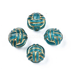 Perles acryliques plaquées, métal enlacée, ronde, turquoise foncé, 11x10.5x10.5mm, Trou: 1.8mm, environ 770 pcs/500 g