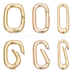 Hobbiesay 6 pièces 3 styles anneaux de porte à ressort en laiton, Sans cadmium & sans nickel & sans plomb, ovale, véritable 18k plaqué or, 18x7~12.5x3~5mm, 2 pièces / style