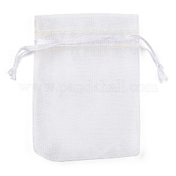 Rectangle Jewelry Packing Drawable Pouches, Organza Gift Bags, White, 9x7cm