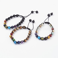 Bijoux chakra, bracelets réglables de perles tressées en pierre et résine mélangées naturelles et synthétiques, bracelet noeud carré en fil de nylon, ronde, 2-3/8 pouce (61 mm)