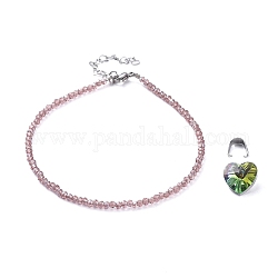 Placchi perle di vetro cavigliere, con 304 catenella a cuore in acciaio inossidabile e fermagli a moschettone e moschettoni, ciondoli di vetro cuore, marrone rosato, 8-7/8 pollice (22.5 cm)