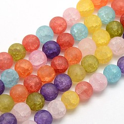 Smerigliato crackle sintetico perle di quarzo rotonde fili, tinti e riscaldato, colore misto, 8mm, Foro: 1 mm, circa 54pcs/filo, 16.17 pollice