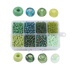 6/0 Glasperlen, gemischten Stil, Runde, grün, 4x3 mm, Bohrung: 1 mm, ca. 1900 Stk. / Kasten, Verpackungskasten: 11x7x3cm