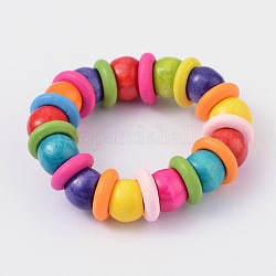 Niños pulseras pulseras elásticas de abalorios de madera, colorido, 40mm