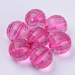 Transparent Acrylic Beads, Faceted, Round, Hot Pink, 10x10mm, Hole: 1.9mm, about 878pcs/500g