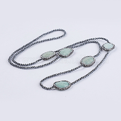 Unmagnetische synthetischen Hämatit Perlenketten, mit Polymerton Strass und natürlichen Amazonit Perlen, 35.4 Zoll (90 cm)