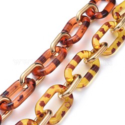 Handmade Cable Chains, with Acrylic Linking Rings and CCB Plastic Linking Rings, Oval, for Jewelry Making, Mixed Color, Link: 38x23x6.5mm, 28x16x5mm, 39.37 inch(1)m/strand, 2strands/set