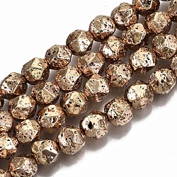 Electroplated Natural Lava Rock Bead Strands, Bumpy, Nuggets, Faceted, Light Gold Plated, 8x7.5x7.5mm, Hole: 1.2mm, about 46pcs/strand, 14.57 inch(37cm)