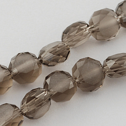 Frosted Glass Bead Strands, Faceted, Flat Round, Coffee, 8x4~5mm, Hole: 1mm