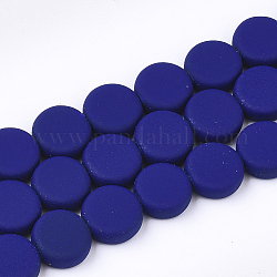 Vaporisez peints non-magnétiques synthétiques perles d'hématite brins, plat rond, bleu foncé, 8x3mm, Trou: 1mm, Environ 48 pcs/chapelet, 15.7 pouce
