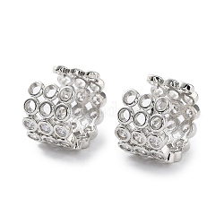Brass Micro Pave Cubic Zirconia Cuff Earrings for Women, Platinum, 15x11mm