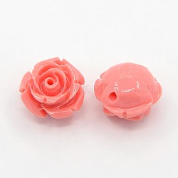 Perles roses de fleur de 3D en corail synthétique, teinte, Saumon, 8x8mm, Trou: 1mm