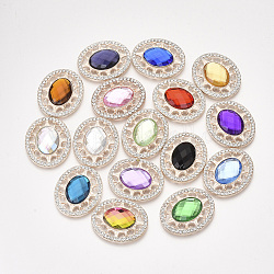 Cabochons en alliage, avec strass acrylique et strass de verre, facette, ovale, or clair, couleur mixte, 32x26.5x6mm