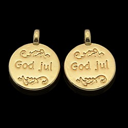 Nickel Free & Lead Free Golden Alloy Message Charm Pendants, Long-Lasting Plated, Flat Round, 14x11x1mm, Hole: 1mm