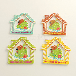Dyed Wood Big Pendants, Christmas Style Cabin/House, Mixed Color, 68x66x3mm, Hole: 1.5mm