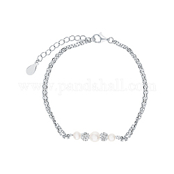 Braccialetti a maglie con perle imitazione argento sterling placcato rodio, Bracciali con catene portacavi da donna, platino, 925 pollice (6-3/4 cm)