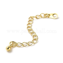 Rack Plating Brass Curb Chain Extender, End Chains with Teardrop Drop, Real 18K Gold Plated, 67mm
