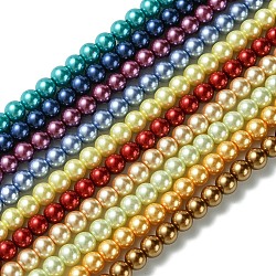 Eco-Friendly Dyed Glass Pearl Round Beads, Cotton Cord Threaded, Mixed Color, 6mm, Hole: 0.7~1.1mm
