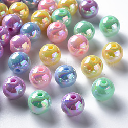Opaque Acrylic Beads, AB Color Plated, Round, Mixed Color, 12x11mm, Hole: 2.5mm, about 566pcs/500g