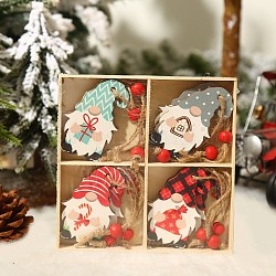 Decoraciones colgantes de madera, con cuerda de cáñamo, tema de la Navidad, gnomo/enano, color mezclado, 140x140x20mm