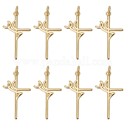 Beebeecraft 10Pcs Rack Plating Brass Pendants, with Jump Ring, Cadmium Free & Lead Free, Long-Lasting Plated, Faith Cross, Real 18K Gold Plated, 27x17x1.5mm, Jump Ring: 5x1mm, Inner Diameter: 3mm