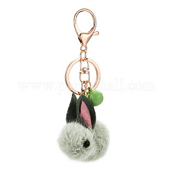 Porte-clés en feutre de laine, avec des porte-clés en fer et des fermoirs à pince de homard et une cloche, Modèle de lapin, 5x6 cm