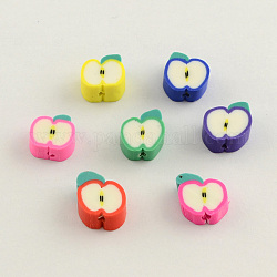 Handmade Polymer Clay Beads, Apple, Mixed Color, 9x10x4mm, Hole: 1.5mm