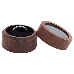 FINGERINSPIRE Walnut Wooden Ring Box 5x3.6cm Round Wooden Jewelry Ring Box with Clear Window Small Column Rings Box with One Slots Black Velvet for Proposal Engagement Birthday Wedding Ceremony