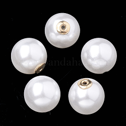 Écrous d'oreille en plastique imitation perles de haute qualité, dos d'oreille, Grade a, avec les accessoires en aluminium, ronde, blanc, 8mm, Trou: 0.8mm