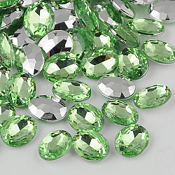 Taiwan Acrylic Rhinestone Cabochons, Pointed Back Rhinestone, Faceted, Oval, Pale Green, 18x13x5mm
