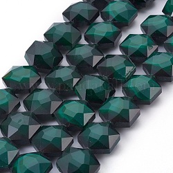 Fili di perle di vetro placcato, sfaccettato, poligono, verde scuro, 14x8mm, Foro: 1 mm, circa 24pcs/filo, 14 pollice (35.5 cm)