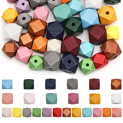 Chgcraft 48 pièces 24 styles perles en bois naturel peintes à la bombe, perles octogonales à facettes, couleur mixte, 15~20x16~20x15.5~20.5mm, Trou: 3~4mm, 2 pièces / style