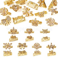 14Pcs 7 Style Rack Plating Brass Pave Cubic Zirconia Slide Charms, Cadmium Free & Lead Free, Long-Lasting Plated, Mixed Shapes, Real 18K Gold Plated, 5~10x7~10x5~6mm, Hole: 1.4mm, 2pcs/style