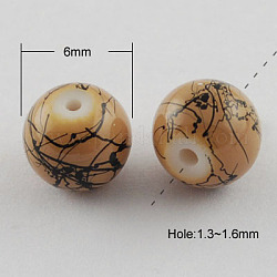 Fili di perline di vetro trafila, tondo, cammello, 6mm, Foro: 1.3~1.6 mm, circa 133pcs/filo, 31.4 pollice
