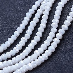 Chapelets de perles en verre électroplaqué, couleur unie opaque, de couleur plaquée ab , facette, rondelle, blanc, 2.5x2mm, Trou: 0.4mm, Environ 150~170 pcs/chapelet, 11 pouce (27.5 cm)