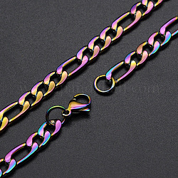 Men's 304 Stainless Steel Figaro Chain Necklaces, with Lobster Claw Clasps, Faceted, Rainbow Color, 18.1 inch(46cm), 7mm