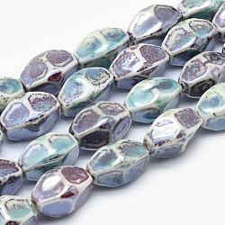 Perle di porcellana ecologiche fatte a mano, riso sfaccettato, azzurro acciaio chiaro, 26x16~17x15~16mm, Foro: 3 mm