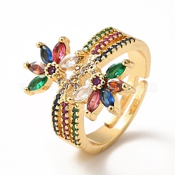 Anello regolabile con doppio fiore di zirconi cubici, vero anello da donna in ottone placcato oro 18k, piombo & cadimo libero, colorato, misura degli stati uniti 6 1/2 (16.9mm)