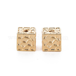 Brass Beads, Nickel Free, Square, Real 18K Gold Plated, 6x6mm, Hole: 1.6mm