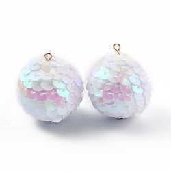 Блестящие блестящие пластиковые подвесные украшения, с покрытием AB цвета, форма шара, белые, 30x29 мм, отверстие : 2 мм