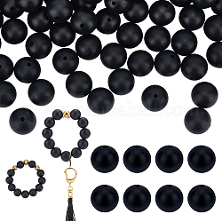 PH Pandahall 100 Stück 15 mm schwarze Gummiperlen, Runde Silikonperlen, Halskette, Armband, Perlen, lose Perlen, Kit für DIY-Schmuck, Schlüsselbund, Herstellung von Schlüsselbändern