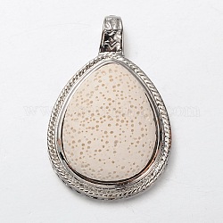 Platinum Plated Alloy Synthetic Lava Rock Big teardrop, Big Pendants, Dyed, White, 60x39x13mm, Hole: 6mm