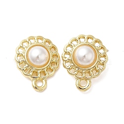 Alloy Stud Earring Findings, with Plastic Pearl Beaded & 925 Sterling Silver Pins & Horizontal Loops, Flower, Golden, 15.5x12.5x4.5mm, Hole: 1.8mm, Pin: 0.6mm